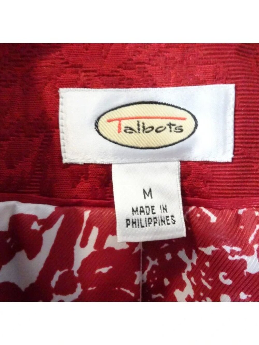 Talbots Red Floral Brocade Double Breasted Jacket Medium Holiday - Picture 7 of 9